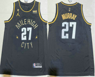 Men's Denver Nuggets #27 Jamal Murray Black Gold 6 Patch Icon Sponsor Swingman Jersey