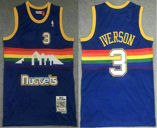 Men's Denver Nuggets #3 Allen Iverson Blue 2006-07 Rainbow Hardwood Classics Soul Swingman Throwback Jersey