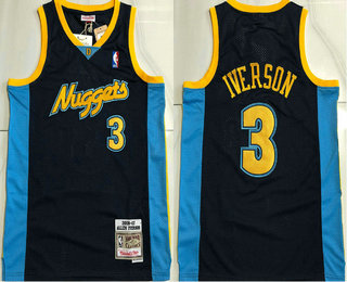 Men's Denver Nuggets #3 Allen Iverson Navy Blue 2006-07 Hardwood Classics AU Throwback Jersey