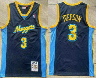 Men's Denver Nuggets #3 Allen Iverson Navy Blue 2006-07 Hardwood Classics Throwback Jersey