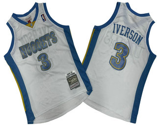 Men's Denver Nuggets #3 Allen Iverson White 2006-07 Hardwood Classics Throwback Jersey