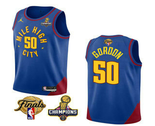 Men's Denver Nuggets #50 Aaron Gordon Blue 2023 Champions Patch And Finals Patch Statement Edition Stitched Jersey