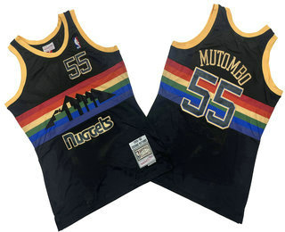Men's Denver Nuggets #55 Dikembe Mutombo Black 1991-92 Rainbow Hardwood Classics Soul Swingman Throwback Jersey