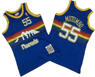 Men's Denver Nuggets #55 Dikembe Mutombo Blue 1991-92 Rainbow Hardwood Classics Soul Swingman Throwback Jersey