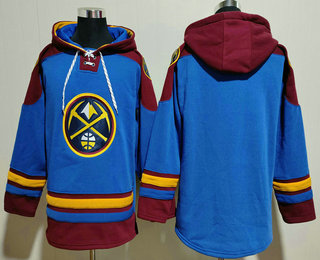 Men's Denver Nuggets Blank Blue Ageless Must Have Lace Up Pullover Hoodie