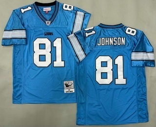 Men's Detroit Lions #81 Calvin Johnson Light Blue 2007 Throwback Jersey