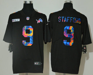 Men's Detroit Lions #9 Matthew Stafford Multi-Color Black 2020 NFL Crucial Catch Vapor Untouchable Nike Limited Jersey
