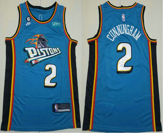 Men's Detroit Pistons #2 Cade Cunningham Green With 6 Patch Stitched Jersey With Sponsor