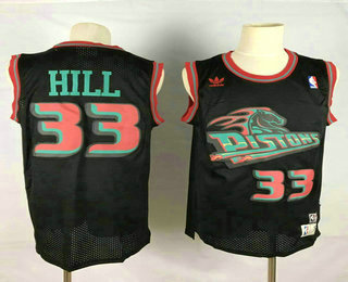 Men's Detroit Pistons #33 Grant Hill Black Hardwood Classics Soul Swingman Throwback Jersey