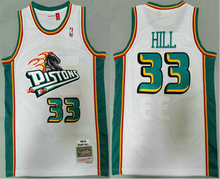 Men's Detroit Pistons #33 Grant Hill White 1998-99 Hardwood Classics Soul Swingman Throwback Jersey