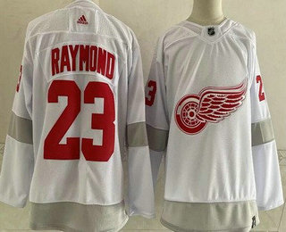 Men's Detroit Red Wings #23 Lucas Raymond White 2021 Reverse Retro Authentic Jersey