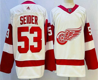 Men's Detroit Red Wings #53 Moritz Seider White Adidas NHL Jersey