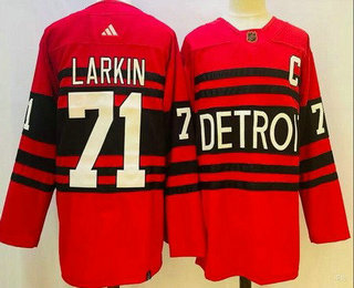Men's Detroit Red Wings #71 Dylan Larkin Red 2022 Reverse Retro Authentic Jersey