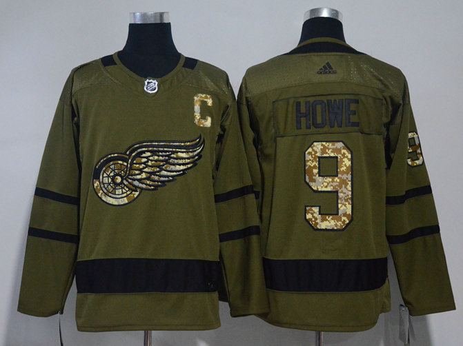 Men's Detroit Red Wings #9 Gordie Howe Green Salute To Service 2017-2018 Hockey Adidas Stitched NHL Jersey