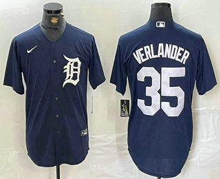 Men's Detroit Tigers #35 Justin Verlander Navy Blue Stitched Cool Base Jersey
