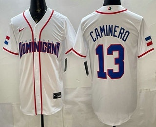 Men's Dominican #13 Manny Machado White 2026 World Baseball Classic Cool Base Jersey
