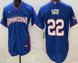 Men's Dominican #22 Juan Soto Blue 2026 World Baseball Classic Cool Base Jersey