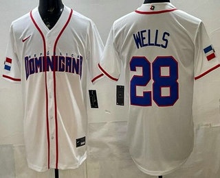 Men's Dominican #28 Austin Wells White 2026 World Baseball Classic Cool Base Jersey