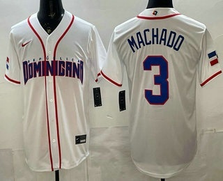 Men's Dominican #3 Manny Machado White 2026 World Baseball Classic Cool Base Jersey
