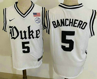 Men's Duke Blue Devils #5 Paolo Banchero White College Basketball Jersey
