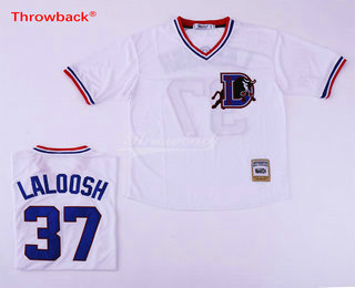 Men's Durham Bulls #37 Nuke LaLoosh White Stitched Baseball Jersey