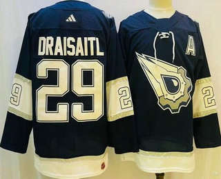 Men's Edmonton Oilers #29 Leon Draisaitl Navy 2022 Reverse Retro Authentic Jersey