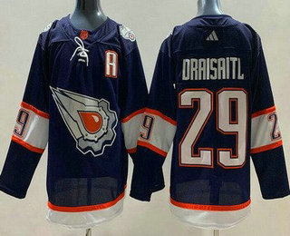 Men's Edmonton Oilers #29 Leon Draisaitl Navy 2022 Reverse Retro Authentic Jersey