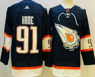 Men's Edmonton Oilers #91 Evander Kane Navy 2022 Reverse Retro Authentic Jersey