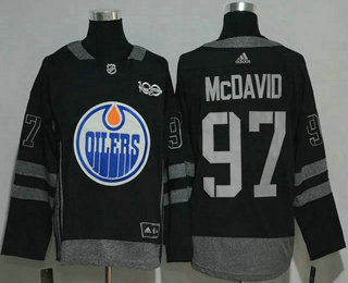 Men's Edmonton Oilers #97 Connor McDavid Black 100th Anniversary Adidas Stitched NHL 2017 Hockey Jersey