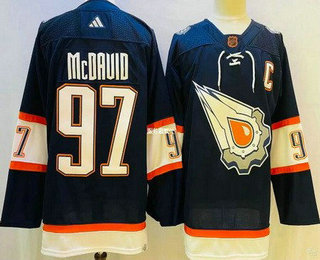 Men's Edmonton Oilers #97 Connor McDavid Navy 2022 Reverse Retro Authentic Jersey