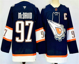 Men's Edmonton Oilers #97 Connor McDavid Navy 2024 With C Patch Reverse Retro Stitched Jersey