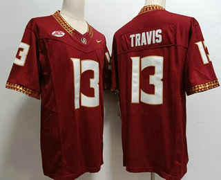 Men's FSU Florida State Seminoles #13 Jordan Travis Red FUSE College Stitched Jersey