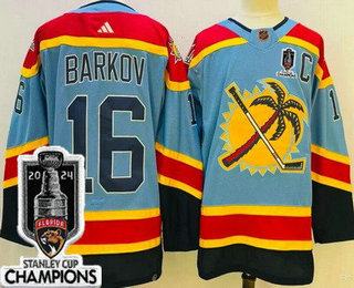 Men's Florida Panthers #16 Aleksander Barkov Blue Reverse Retro 2024 Stanley Cup Champions Authentic Jersey