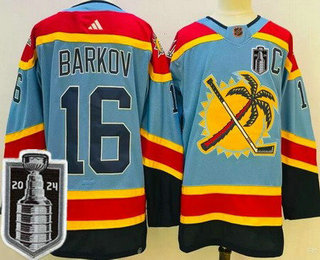 Men's Florida Panthers #16 Aleksander Barkov Blue Reverse Retro 2024 Stanley Cup Final Authentic Jersey