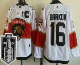 Men's Florida Panthers #16 Aleksander Barkov White 2024 Stanley Cup Final Authentic Jersey