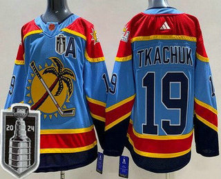 Men's Florida Panthers #19 Matthew Tkachuk Blue Reverse Retro 2024 Stanley Cup Final Authentic Jersey