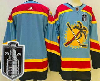 Men's Florida Panthers Blank Blue 2022 Reverse Retro 2024 Stanley Cup Final Authentic Jersey