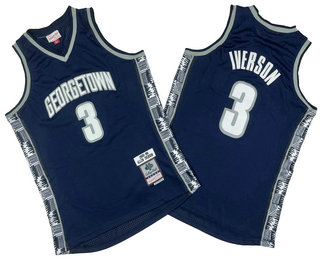 Men's Georgetown Hoyas #3 Allen Iverson Navy Blue 1995-96 Hardwood Classics Throwback Jersey