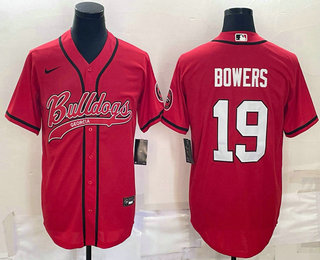 Men's Georgia Bulldogs #19 Brock Bowers Red With Patch Cool Base Stitched Baseball Jersey