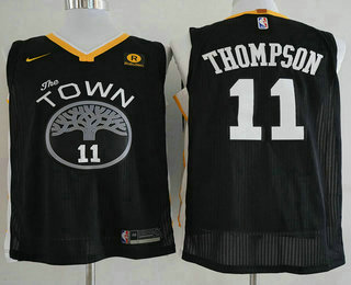 Men's Golden State Warriors #11 Klay Thompson Black 2017-2018 Nike Authentic Rakuten Stitched NBA Jersey