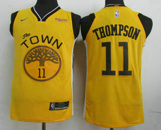 Men's Golden State Warriors #11 Klay Thompson Yellow 2018 Nike Player Edition Stitched NBA Jersey With The Sponsor Logo