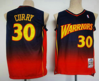 Men's Golden State Warriors #30 Stephen Curry Navy Blue Orange Hardwood Classics Soul Swingman Throwback Jersey