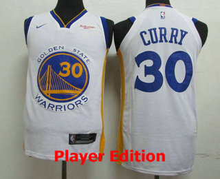 Men's Golden State Warriors #30 Stephen Curry White 2018 Nike Player Edition Stitched NBA Jersey With The Sponsor Logo