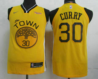 Men's Golden State Warriors #30 Stephen Curry Yellow 2018 Nike Player Edition Stitched NBA Jersey With The Sponsor Logo