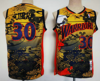 Men's Golden State Warriors #30 Stephen Curry Yellow Black Hardwood Classics Swingman Throwback Fashion Jersey