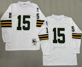Men's Green Bay Packers #15 Bart Starr White Long Sleeve 1969 Throwback Jersey