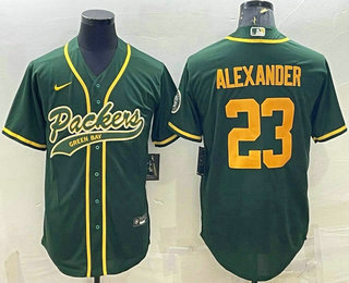 Men's Green Bay Packers #23 Jaire Alexander Green Gold With Patch Cool Base Stitched Baseball Jersey