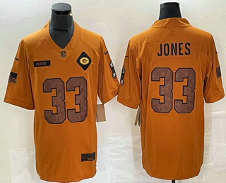 Men's Green Bay Packers #33 Aaron Jones Brown 2023 Salute To Service Limited Stitched Jersey