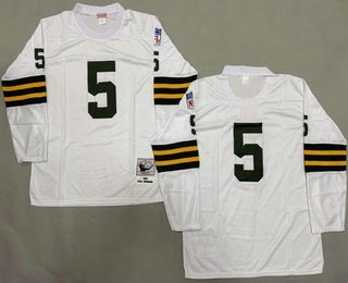 Men's Green Bay Packers #5 Paul Hornung White Long Sleeve 1961 Throwback Jersey