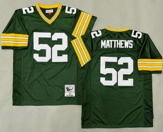 Men's Green Bay Packers #52 Clay Matthews Green Throwback Jersey